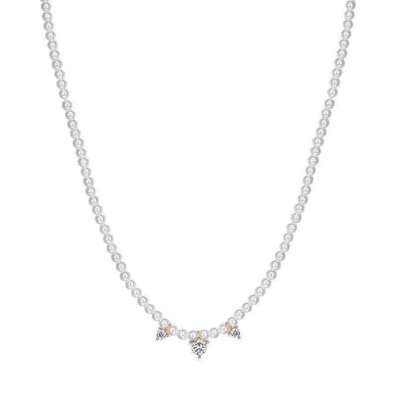 Sarafina Simulated Pearl & Cubic Zirconia Necklace, Womens Silver Tone White Product Image