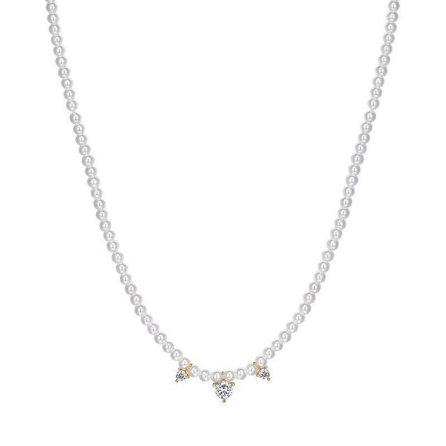 Sarafina Simulated Pearl & Cubic Zirconia Necklace, Womens Silver Tone White Product Image