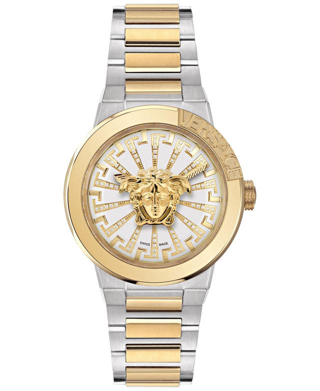 Versace Womens Swiss Medusa Infinite Diamond (1/6 ct. t.w.) Two-Tone Stainless Steel Bracelet Watch 38mm Product Image