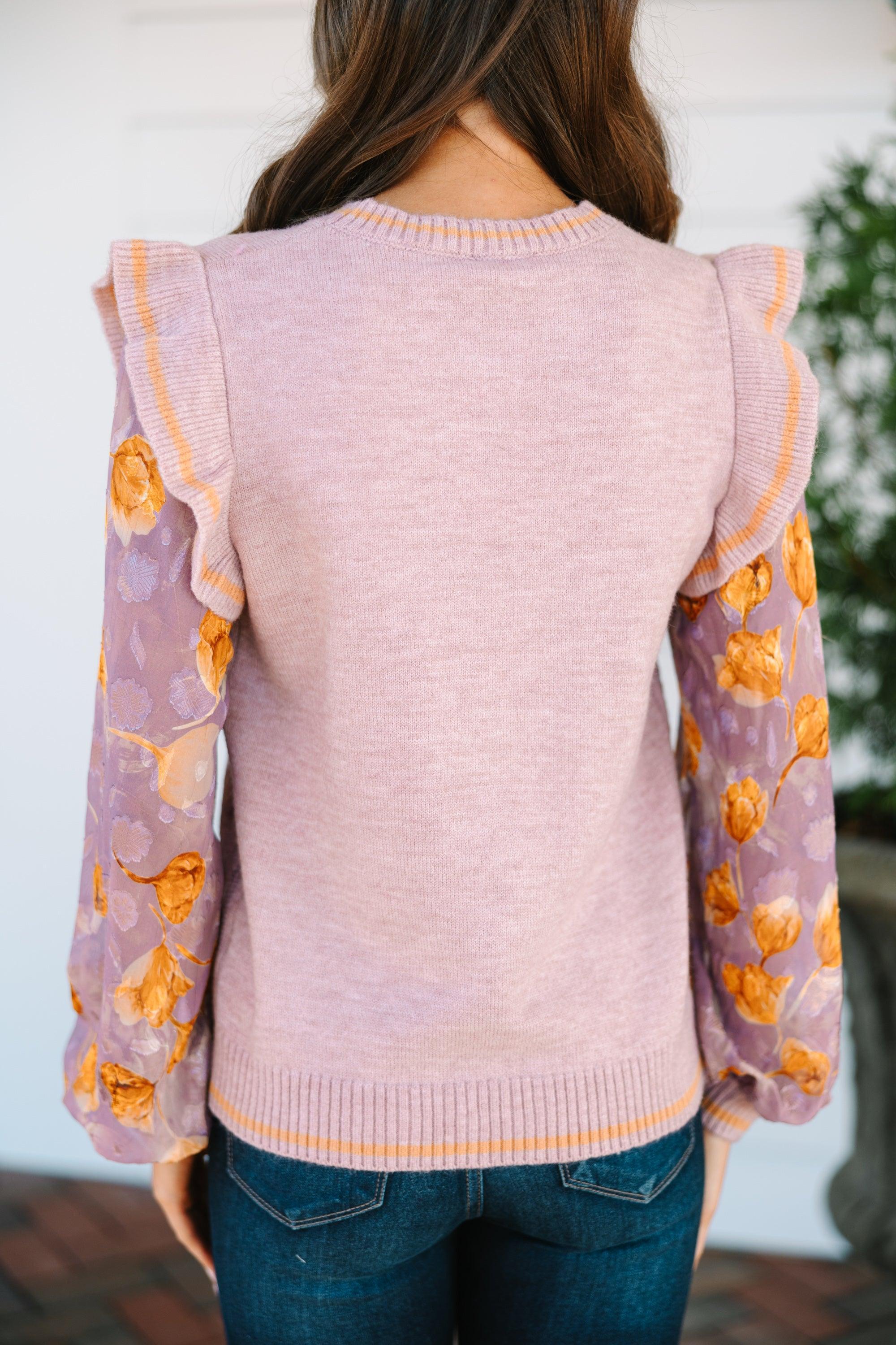 Fate: Love You More Mauve Pink Floral Sleeve Sweater Female Product Image