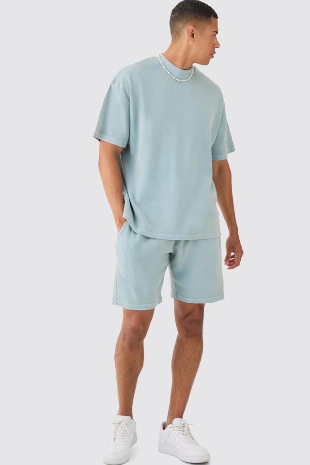 Oversized Washed Heavyweight Waffle T-shirt & Shorts Set | boohooMAN USA Product Image