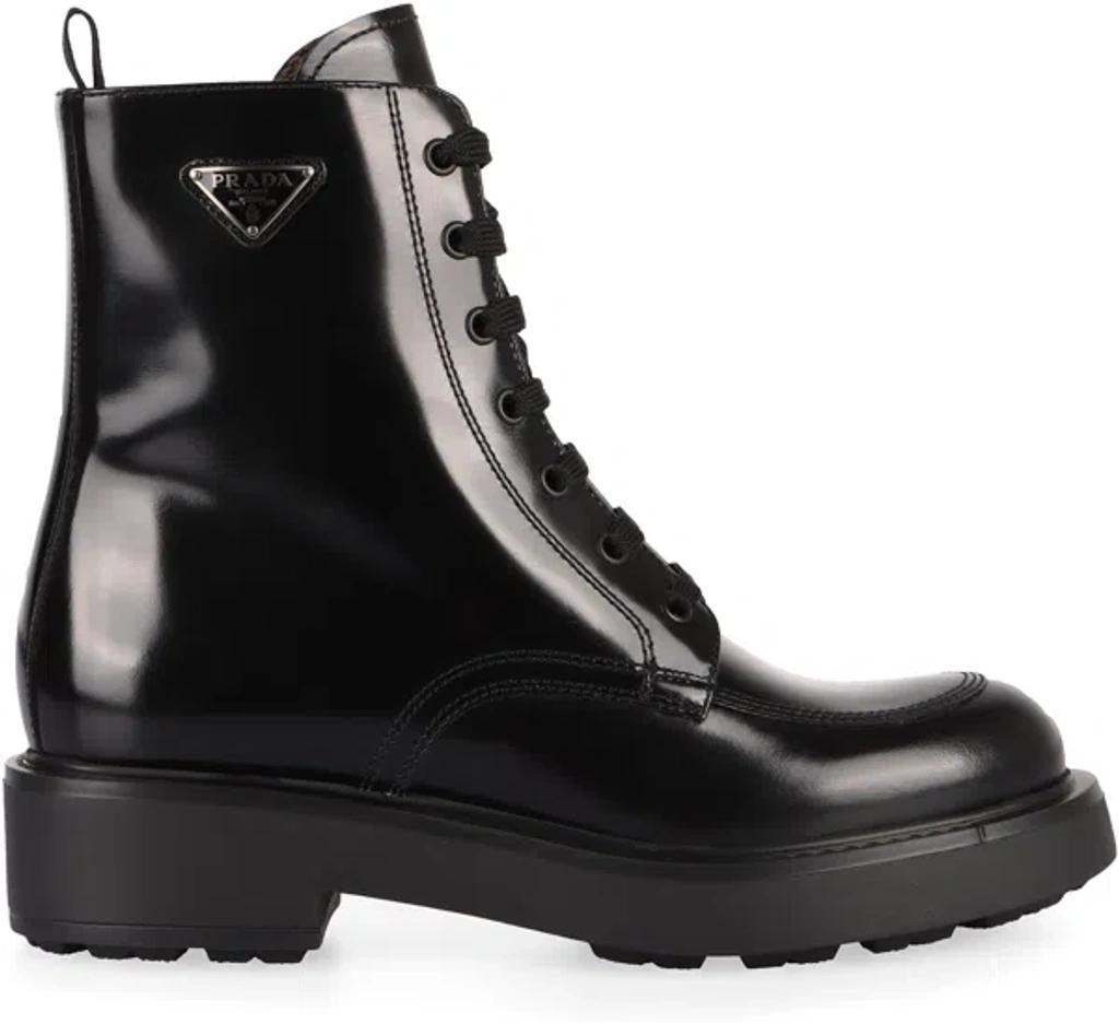 Calfskin Lace-up Ankle Boots In Black Product Image