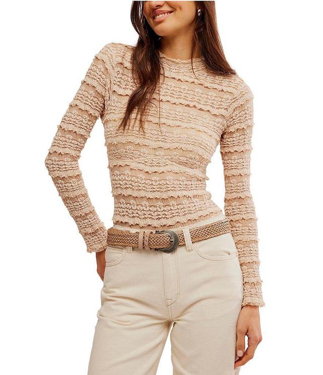 Free People Angelina Semi Sheer Textured Mock Neck Long Sleeve Bodysuit Product Image