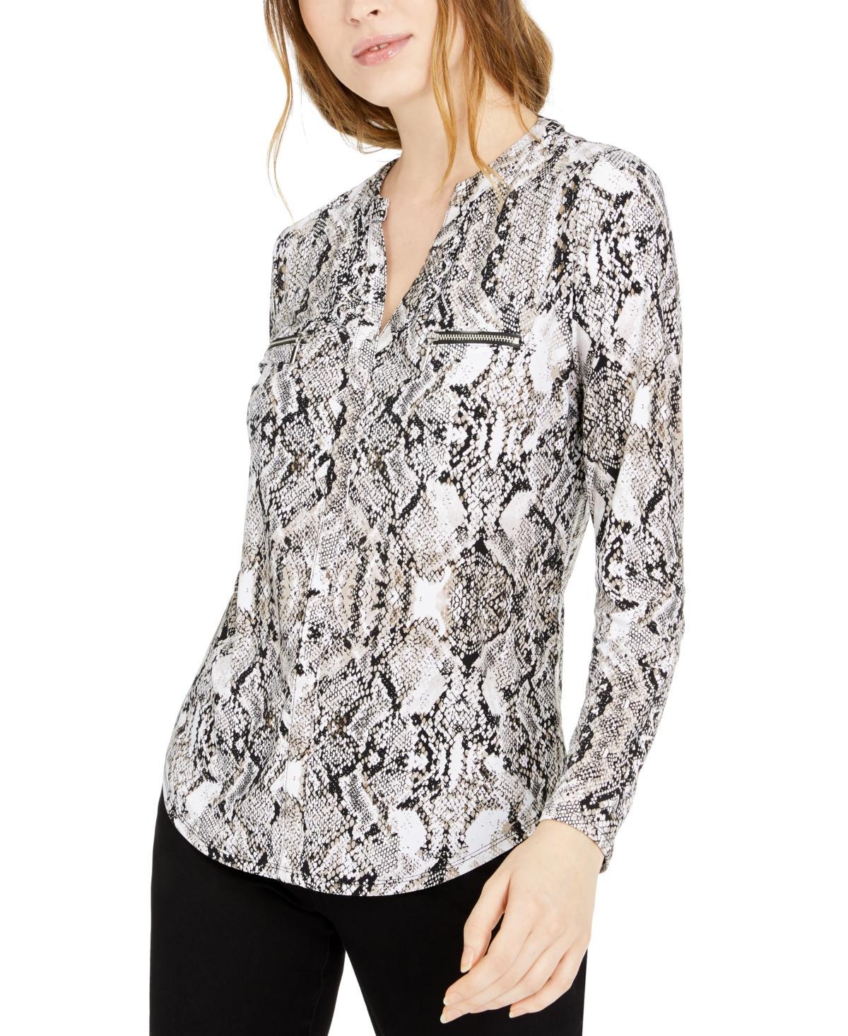 I.n.c. International Concepts Womens Print Zip-Pocket Top, in Regular & Petite, Created for Macys Product Image