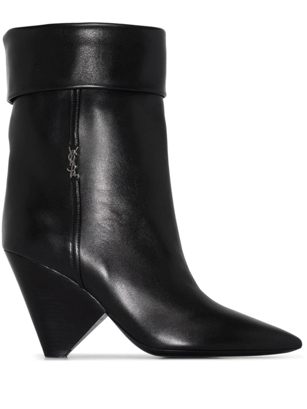 SAINT LAURENT Niki 85 Ysl-logo Leather Ankle Boots In Nero product image