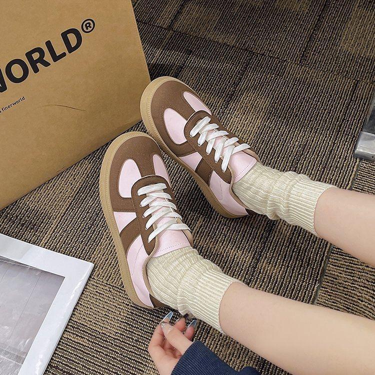 Faux Leather Lace-Up Sneakers Product Image