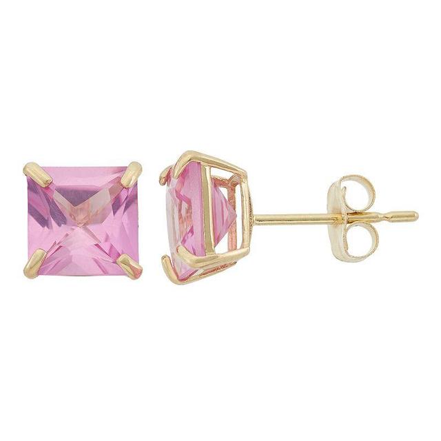 Lab-Created Pink Sapphire 10k Gold Stud Earrings, Womens Product Image