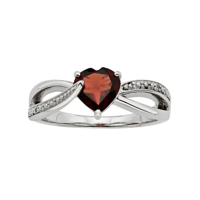 Garnet and Diamond Accent Sterling Silver Heart Bypass Ring, Womens Red Product Image