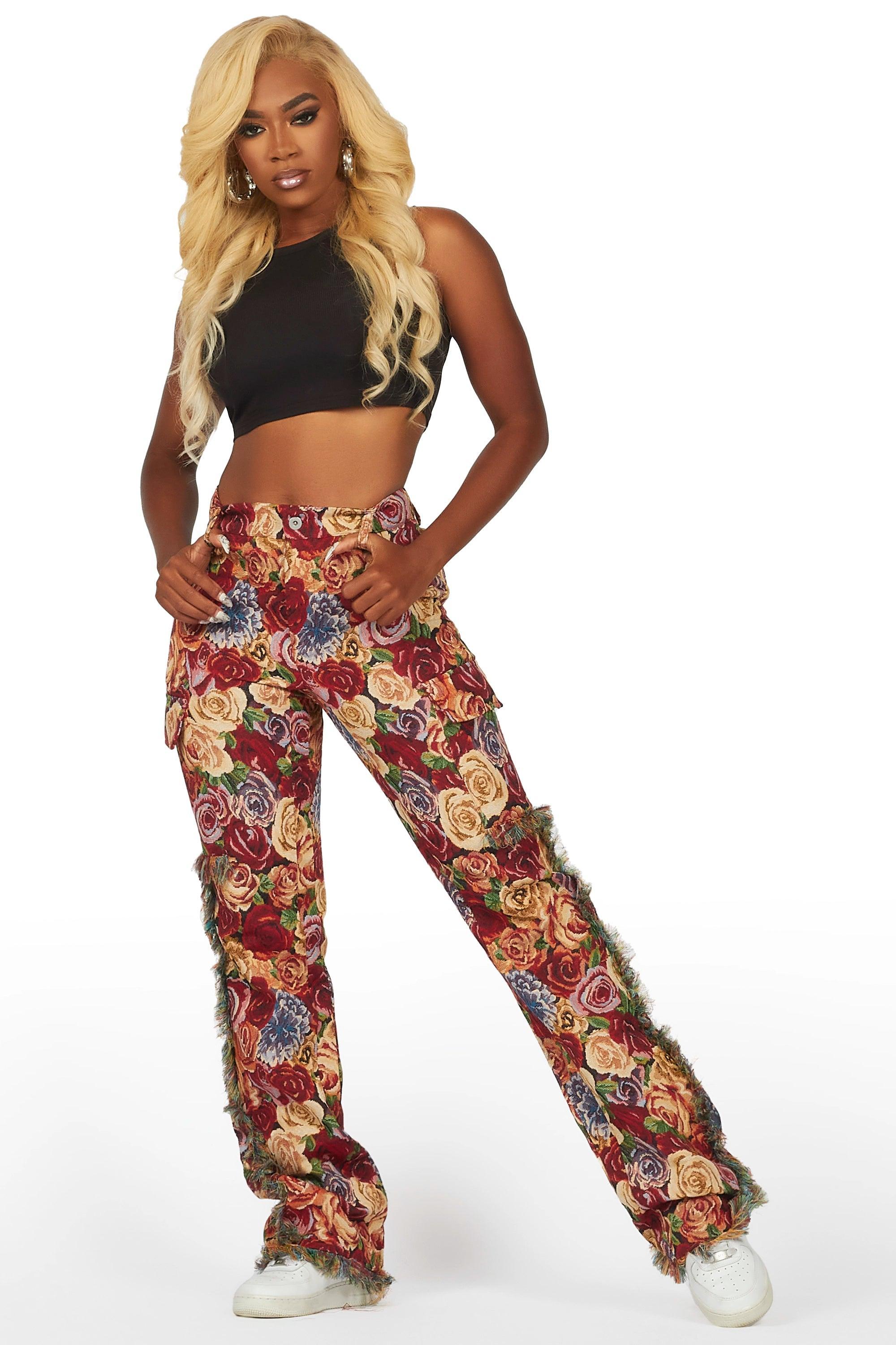 Darresha Red Floral Tapestry Stacked Pant Female Product Image