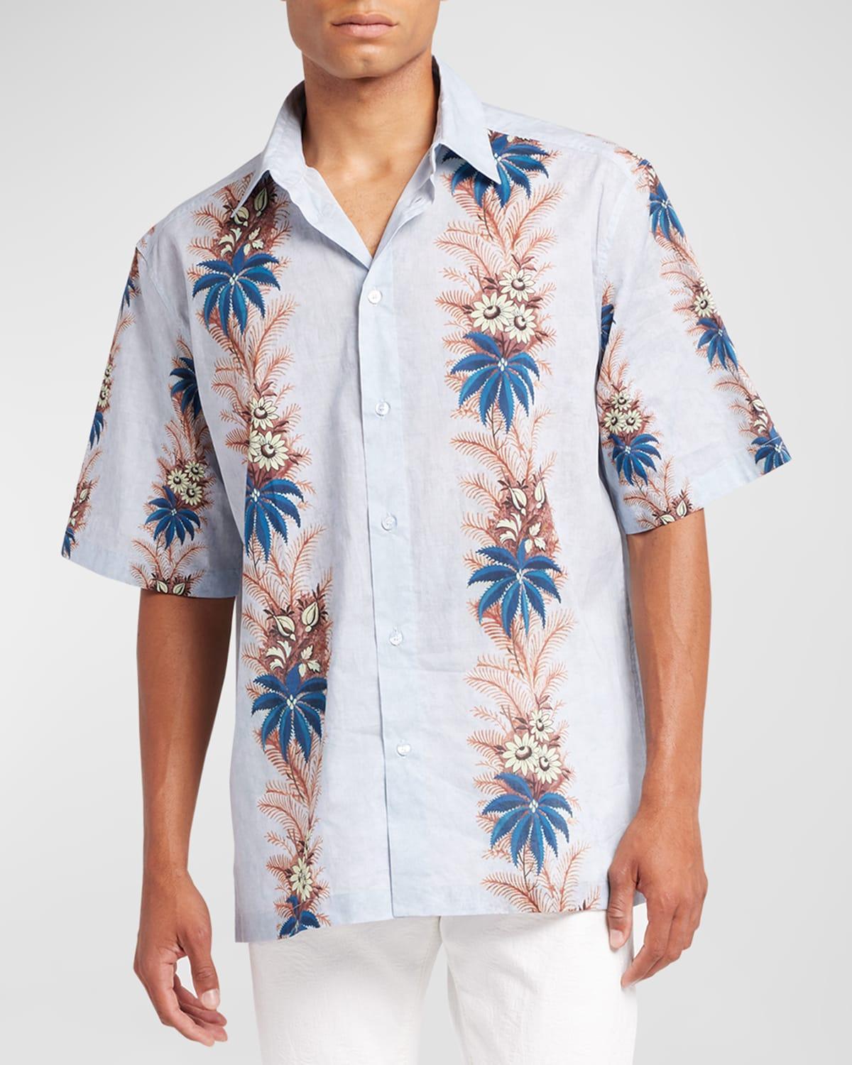 Mens Floral Stripes Button-Down Shirt Product Image