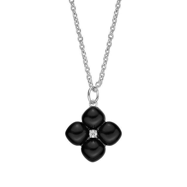 Gemminded Sterling Silver Onyx & Cubic Zirconia Flower Pendant Necklace, Womens Black Product Image