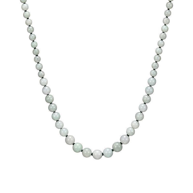 Dynasty Jade Rhodium-Plated Sterling Silver Jade Graduated Bead Necklace, Womens Product Image