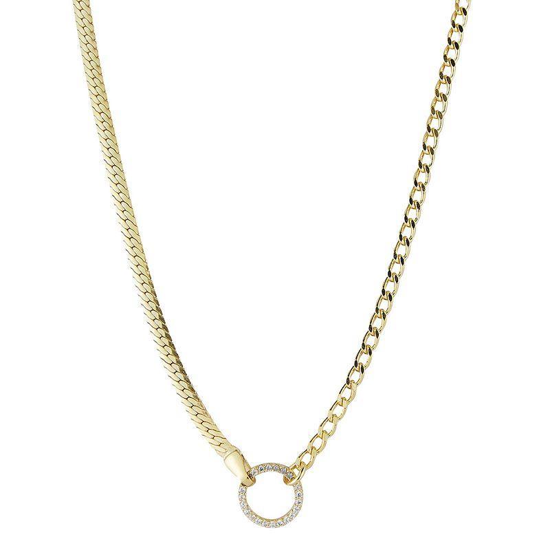 Sunkissed Sterling 14k Gold Over Silver Cubic Zirconia Curb x Snake Chain Choker, Womens Gold Tone Product Image