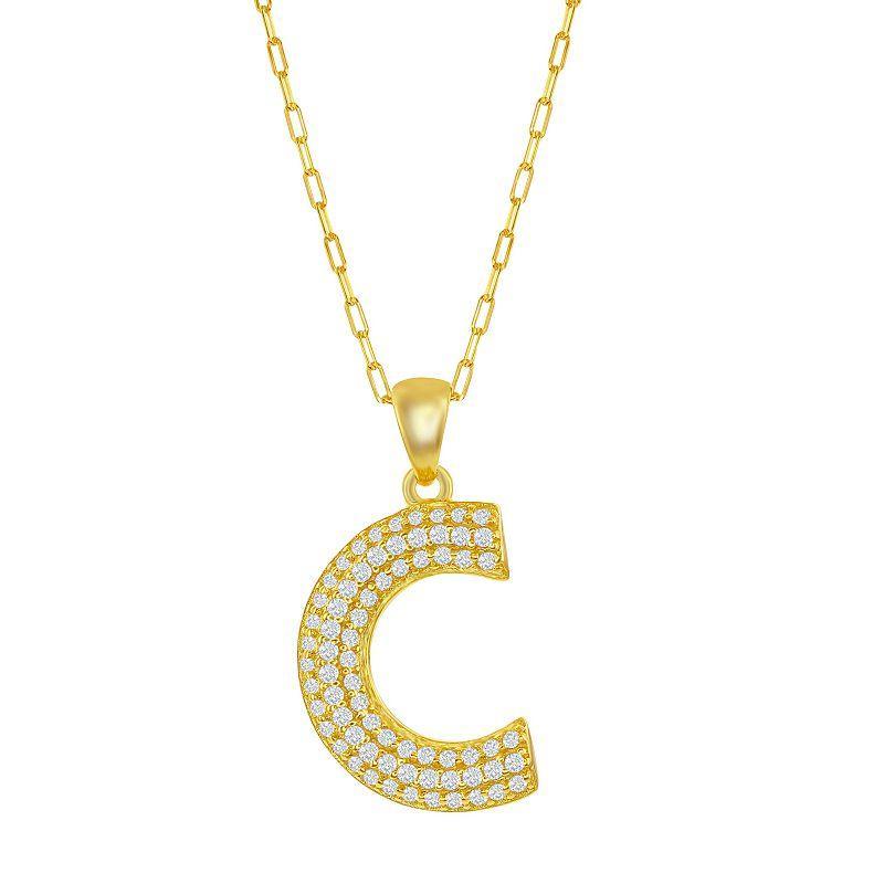 Sterling Silver Cubic Zirconia Block Initial Necklace, Womens F Product Image