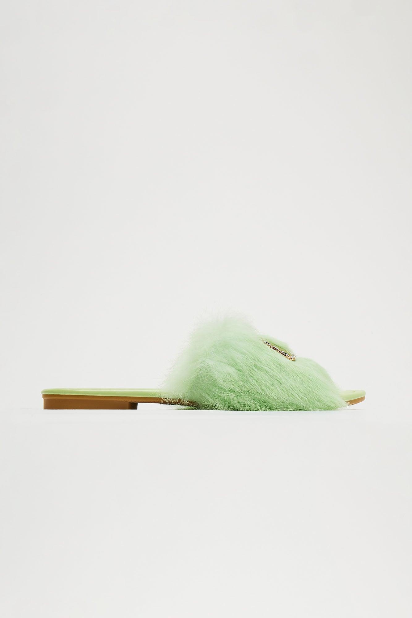 No Shade Fur Sandals - Mint Product Image