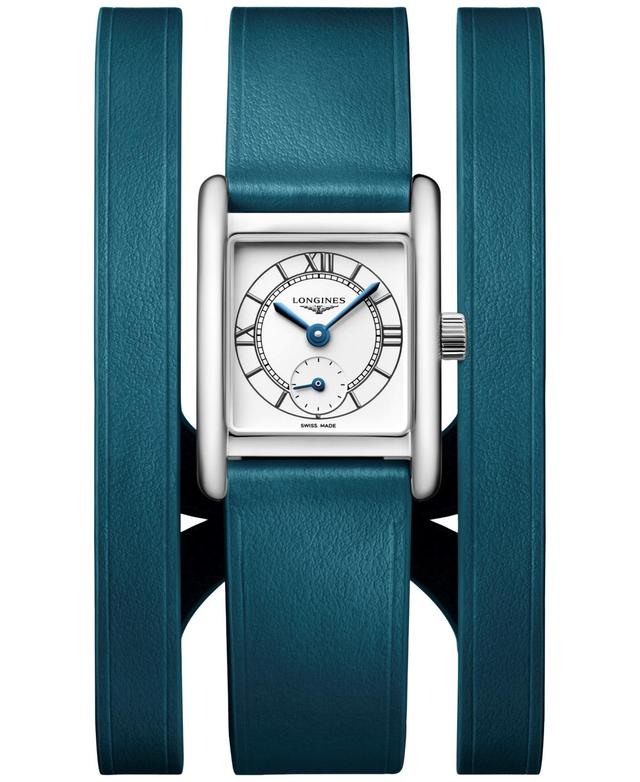 Longines Womens Swiss Mini Dolcevita Teal Three-Row Leather Strap Watch 29mm Product Image