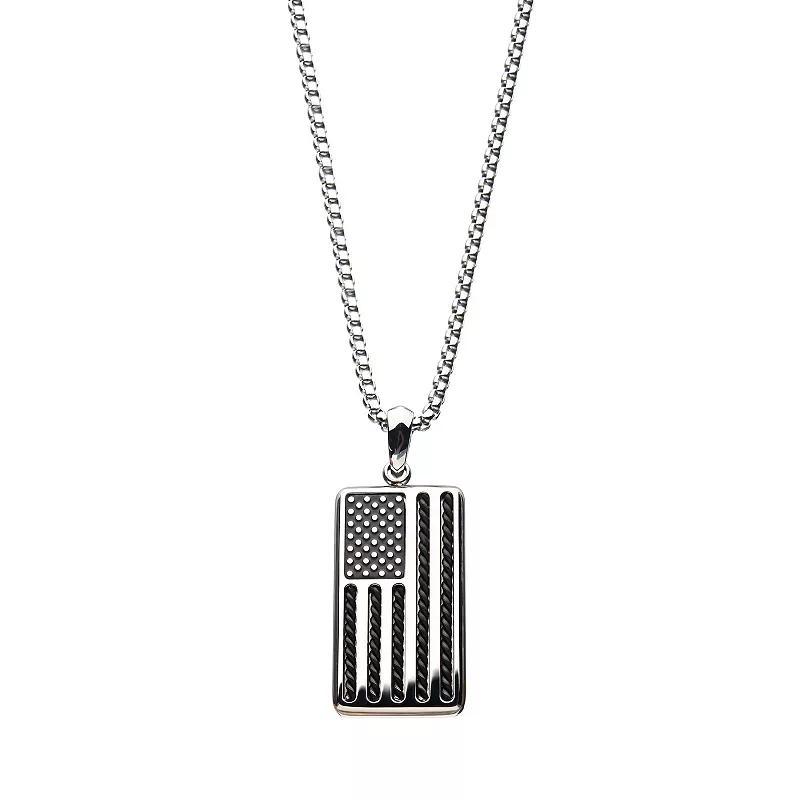 Mens Stainless Steel American Flag Pendant Necklace Silver Tone Product Image