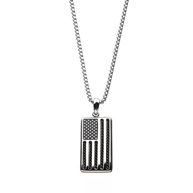 Mens Stainless Steel American Flag Pendant Necklace Silver Tone Product Image