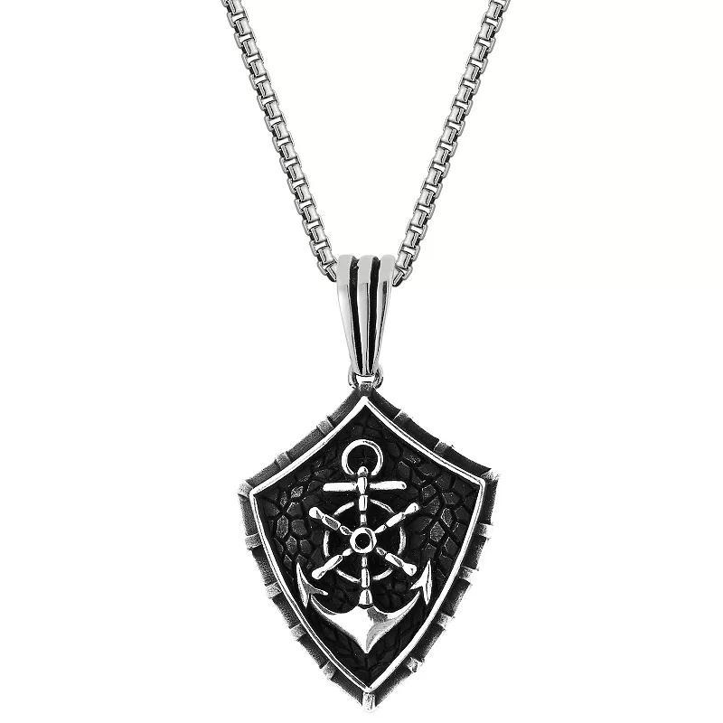 Menster Mens Sterling Silver Oxidized Nautical Shield Pendant Necklace Product Image