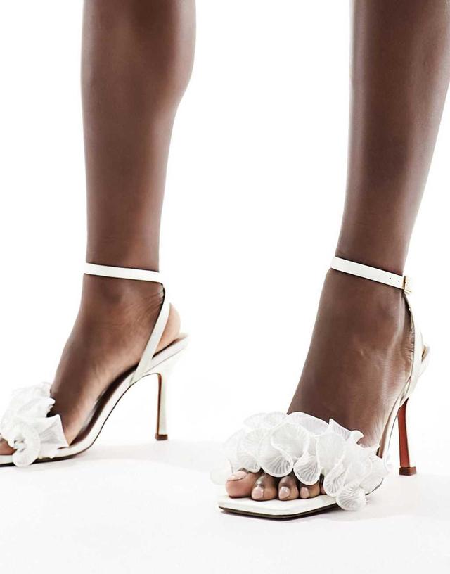 ASOS DESIGN Now ruffle detail high heeled sandals in ivory Product Image