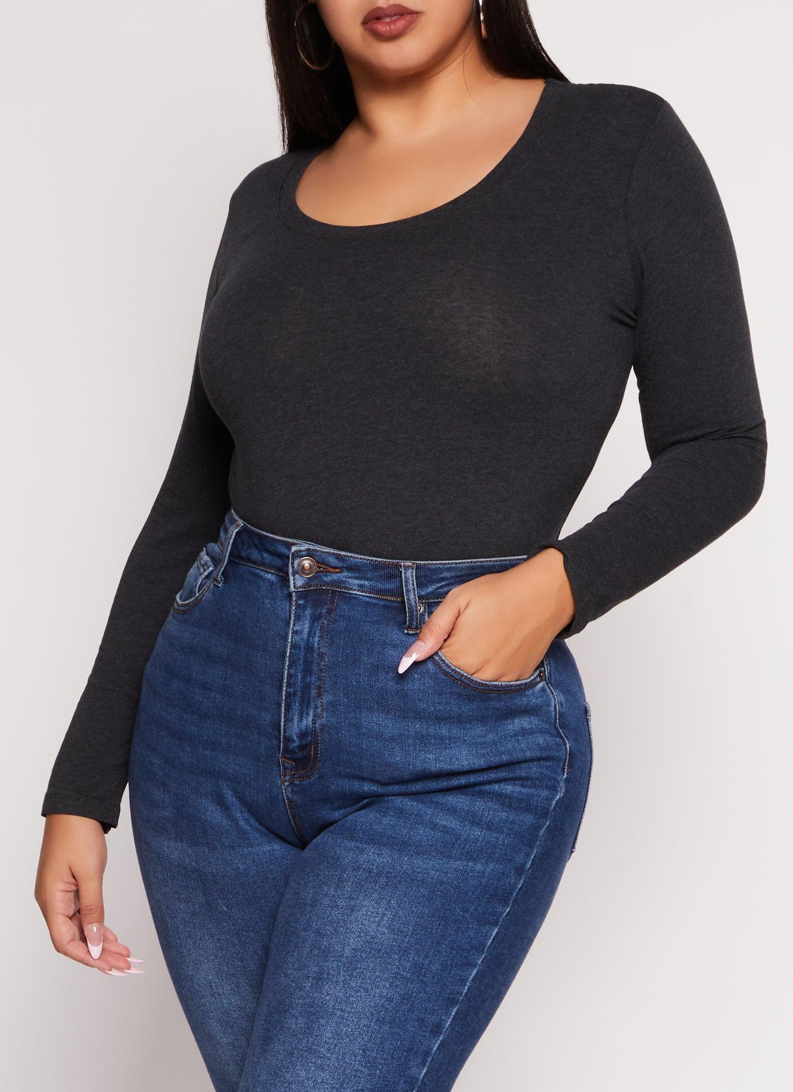 Womens Plus Size Basic Scoop Neck Long Sleeve T Shirt Product Image