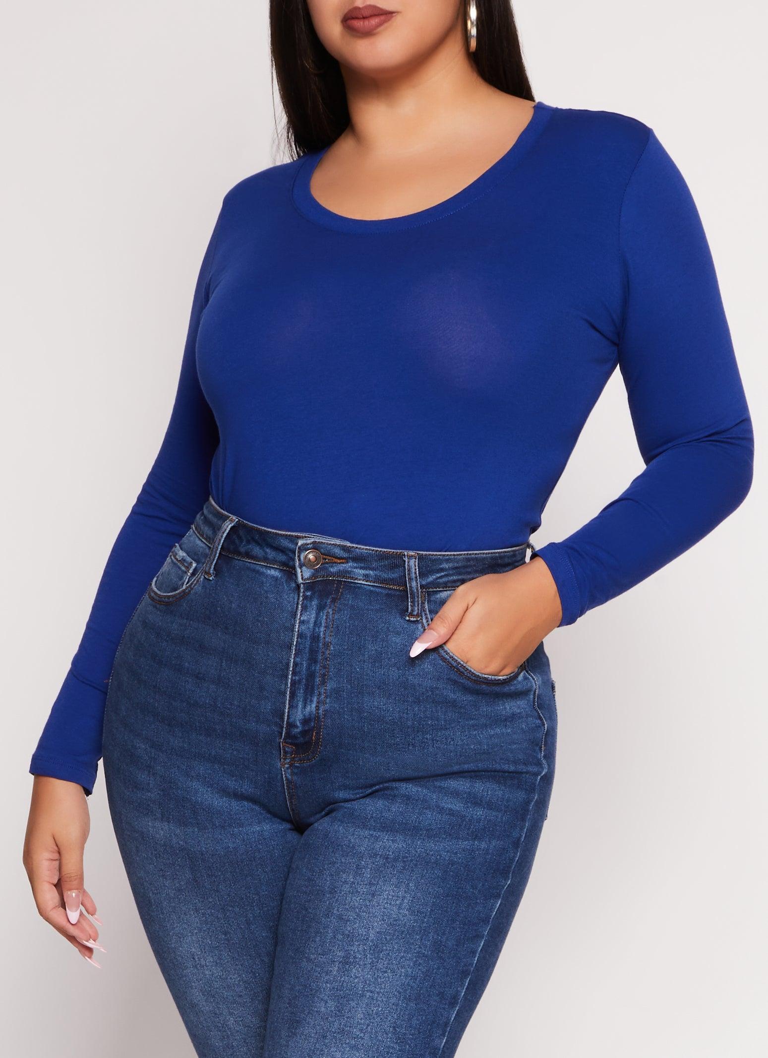 Womens Plus Size Basic Scoop Neck Long Sleeve T Shirt Product Image