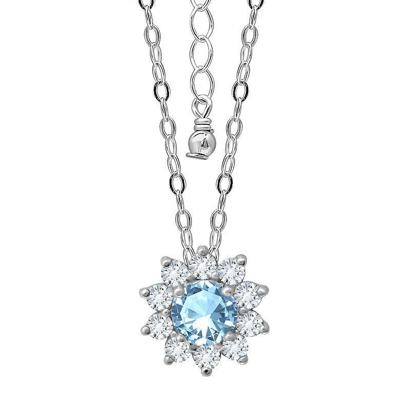 Aleure Precioso Sterling Silver Gemstone & White Topaz Halo Pendant Necklace, Womens Blue Product Image