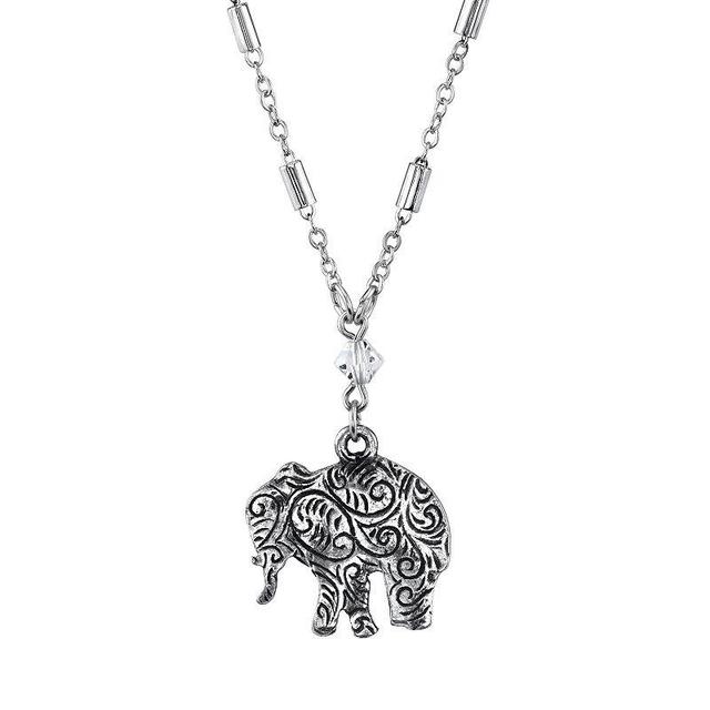 1928 Jewelry Engraved Pewter Elephant Drop Chain Necklace, Womens, Silver Tone Product Image