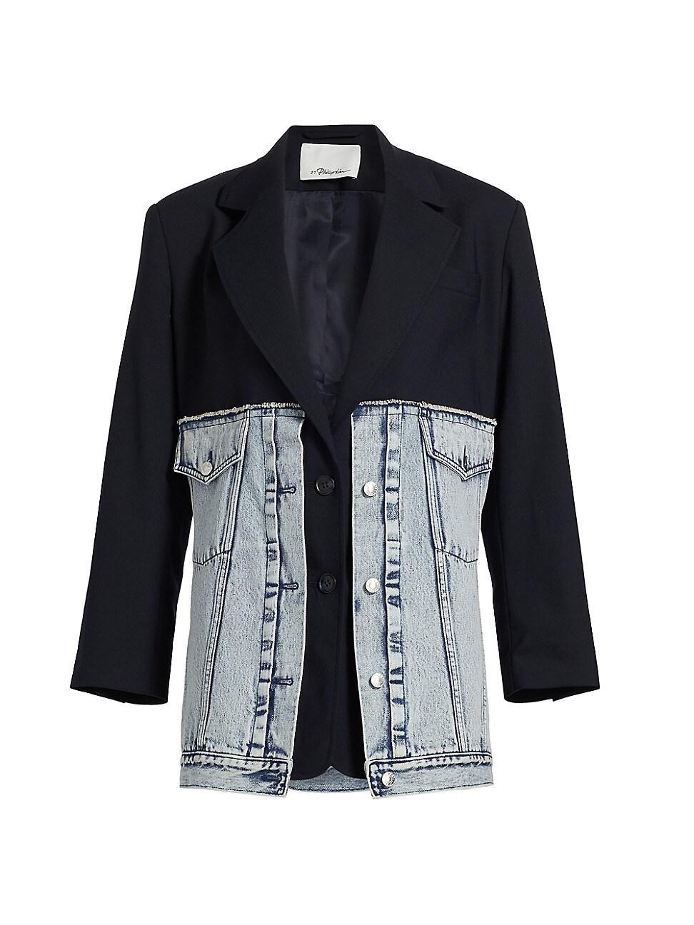 Womens Hybird Mixed-Media Denim Oversized Blazer product image