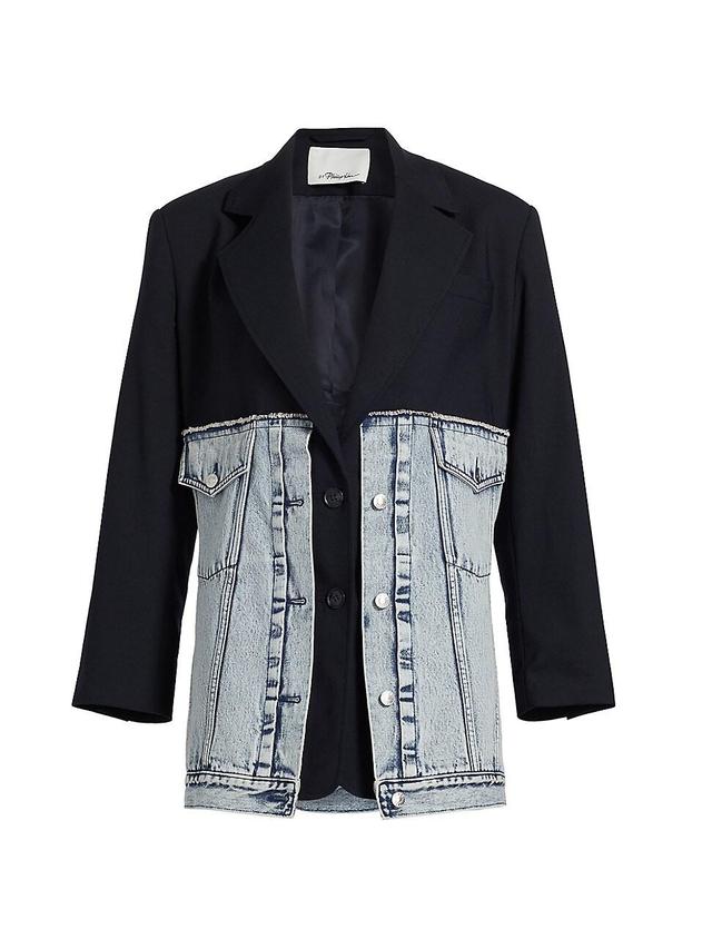 Womens Hybird Mixed-Media Denim Oversized Blazer Product Image