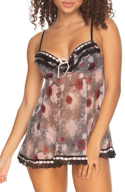 Black Bow Ruffles Galore Underwire Chemise & Hipster Briefs Product Image