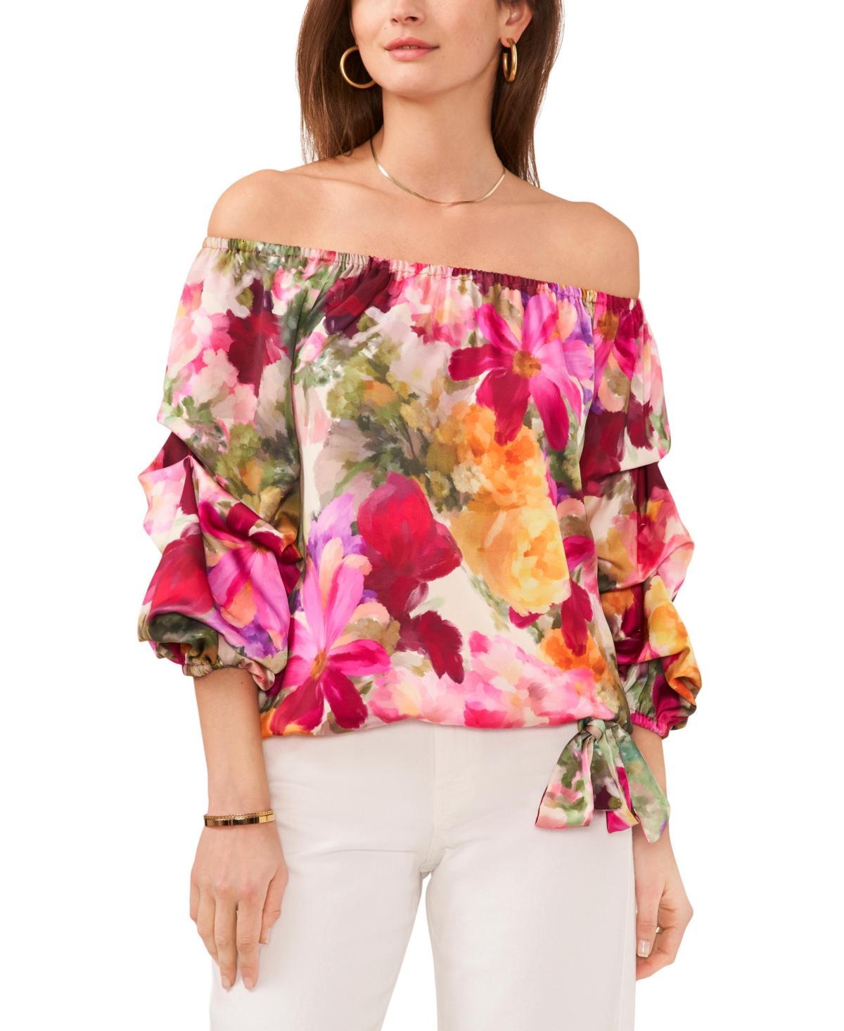 Women's Floral-Print Off-The-Shoulder Bubble-Sleeve Top product image