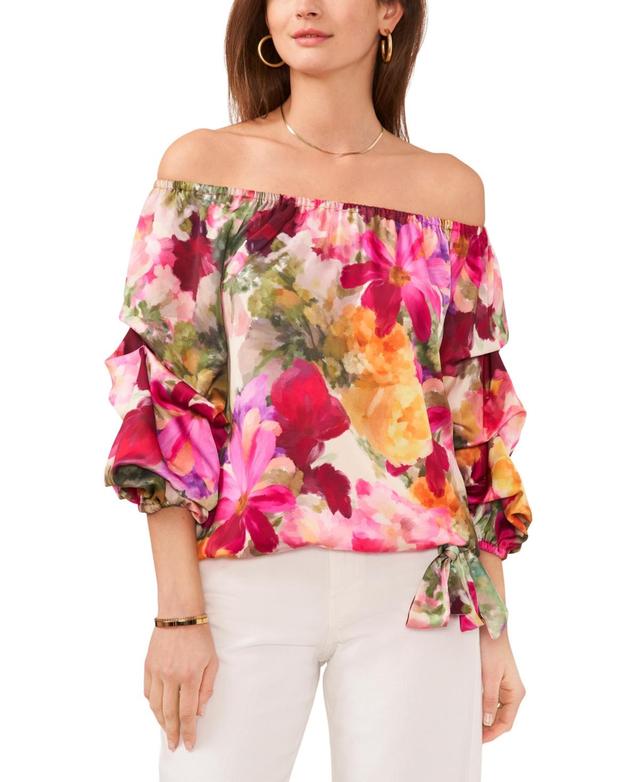 Women's Floral-Print Off-The-Shoulder Bubble-Sleeve Top Product Image