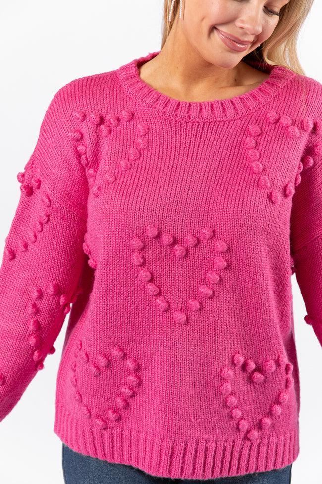 Adore You Hot Pink Oversized Heart Pom Sweater SALE Product Image