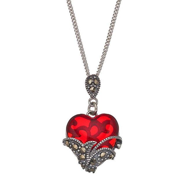 Tori Hill Sterling Silver Marcasite & Red Glass Heart Pendant Necklace, Womens Product Image