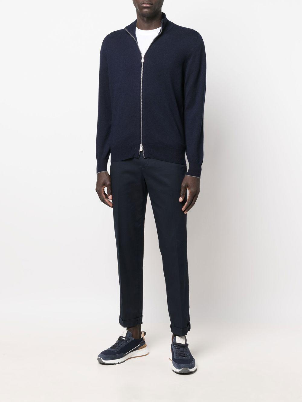 Funnel Neck Zip-up Cashmere Jumper In Blue Product Image