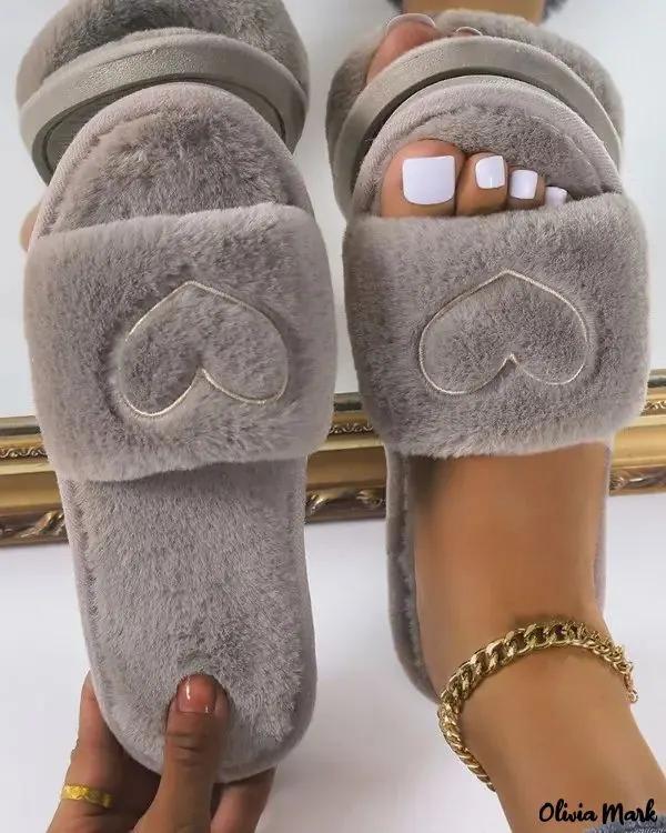 Olivia Mark – Fuzzy Heart Slippers Product Image