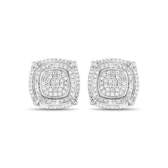 Men's 1/4 CT. T.w. Composite Cushion-Shaped Diamond Double Frame Stud Earrings in 10K White Gold Product Image