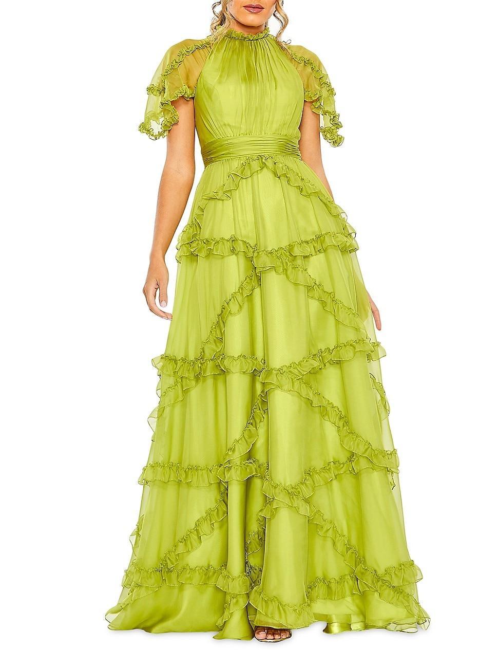 Womens Ruffled Flutter-Sleeve Gown Product Image