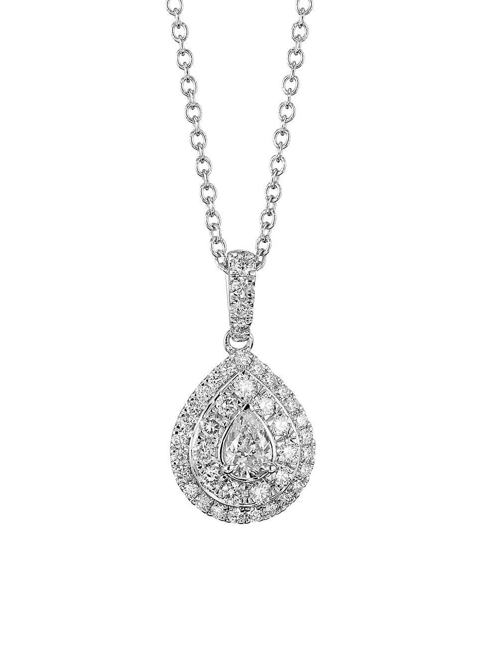 Womens 14K White Gold & 1.00 TCW Diamond Teardrop Pendant Necklace Product Image