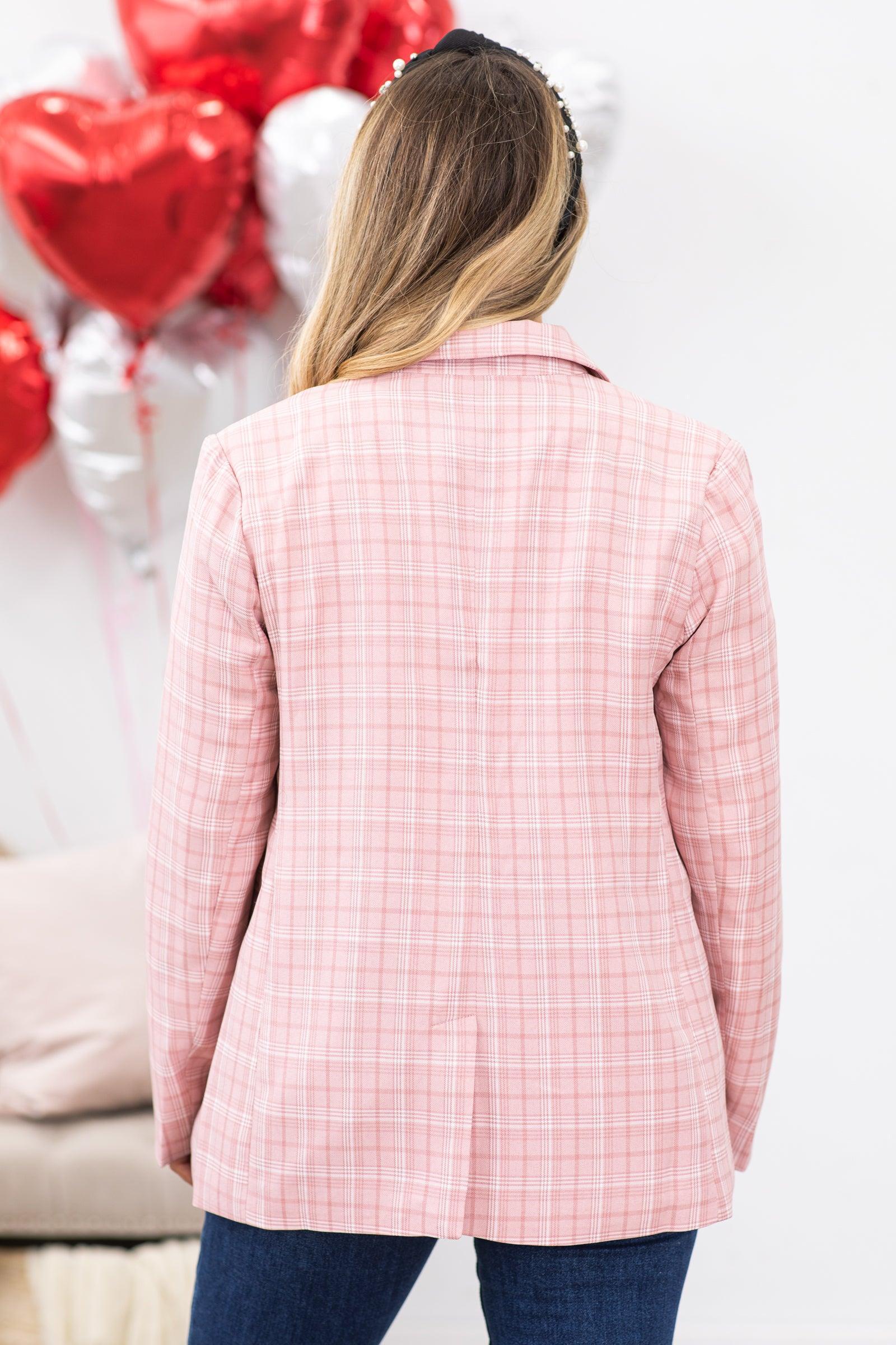 Blush Plaid Buttoned Lapeled Blazer Product Image