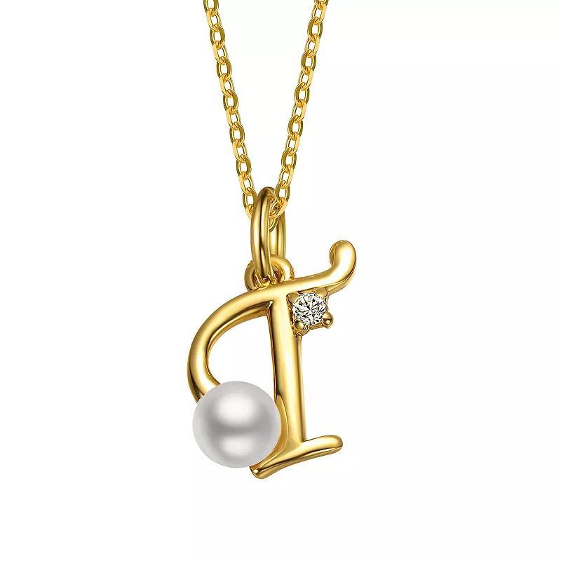 14k Gold Plated Simulated Pearl Initial Pendant Necklace, Womens Product Image