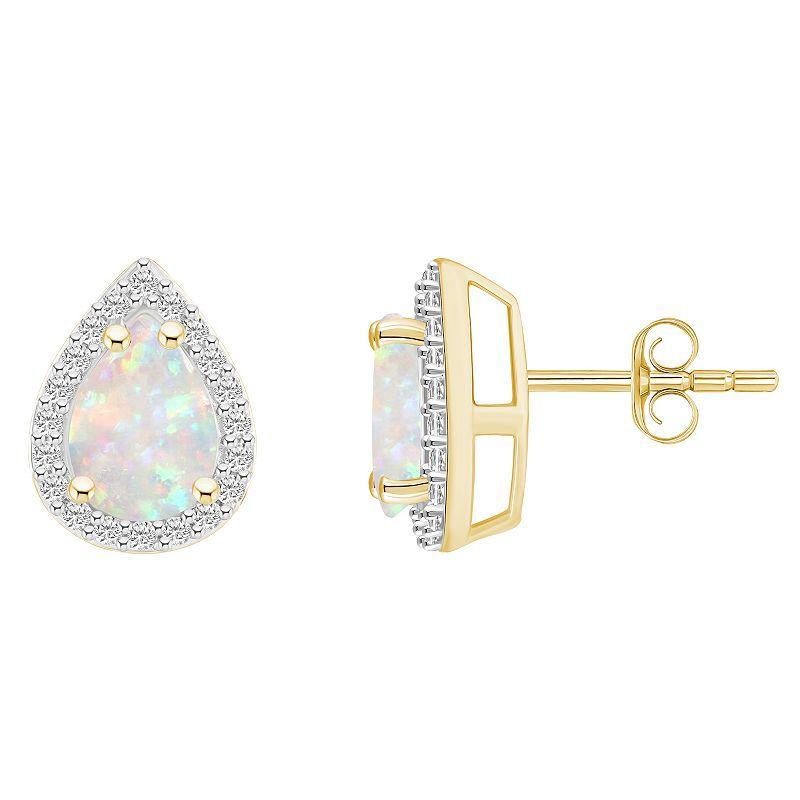 Celebration Gems 10k Gold Oval Gemstone & Lab-Created White Sapphire Halo Stud Earrings, Womens Product Image