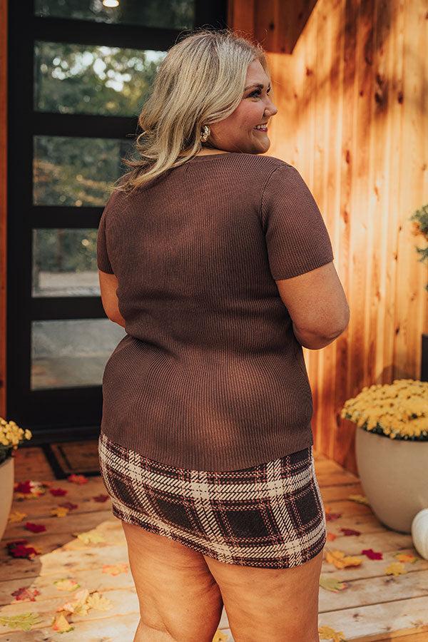 Cafe Hangout Ribbed Henley Top in Chestnut Curves Product Image