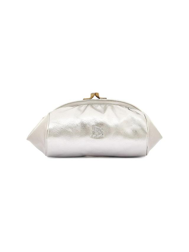 Womens Classic Logo-Embossed Metallic Leather Clutch Product Image