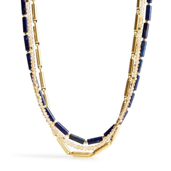 Lapis Layered Bead Necklace - Satin Gold Product Image