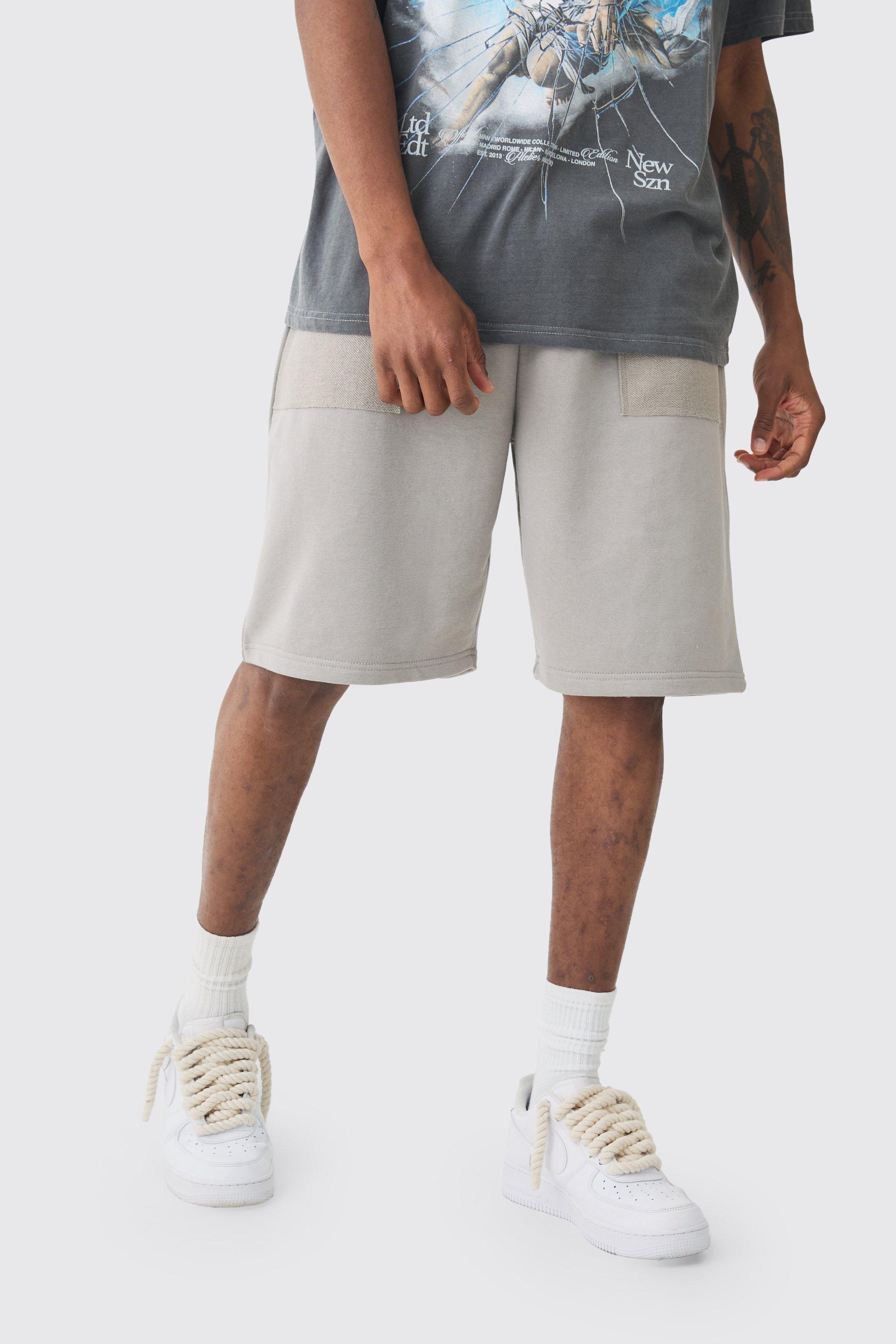 Tall Loop Back Reverse Pocket Detail Relaxed Short In Dark Grey | boohooMAN USA Product Image