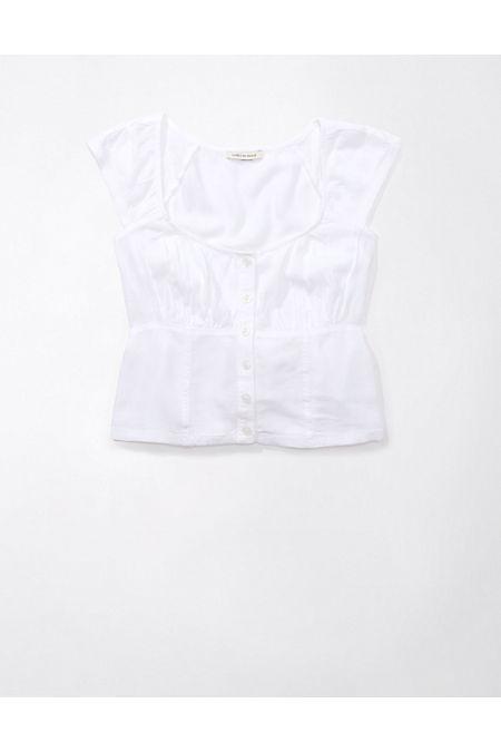 AE Cap-Sleeve Linen-Blend Blouse Women's Product Image