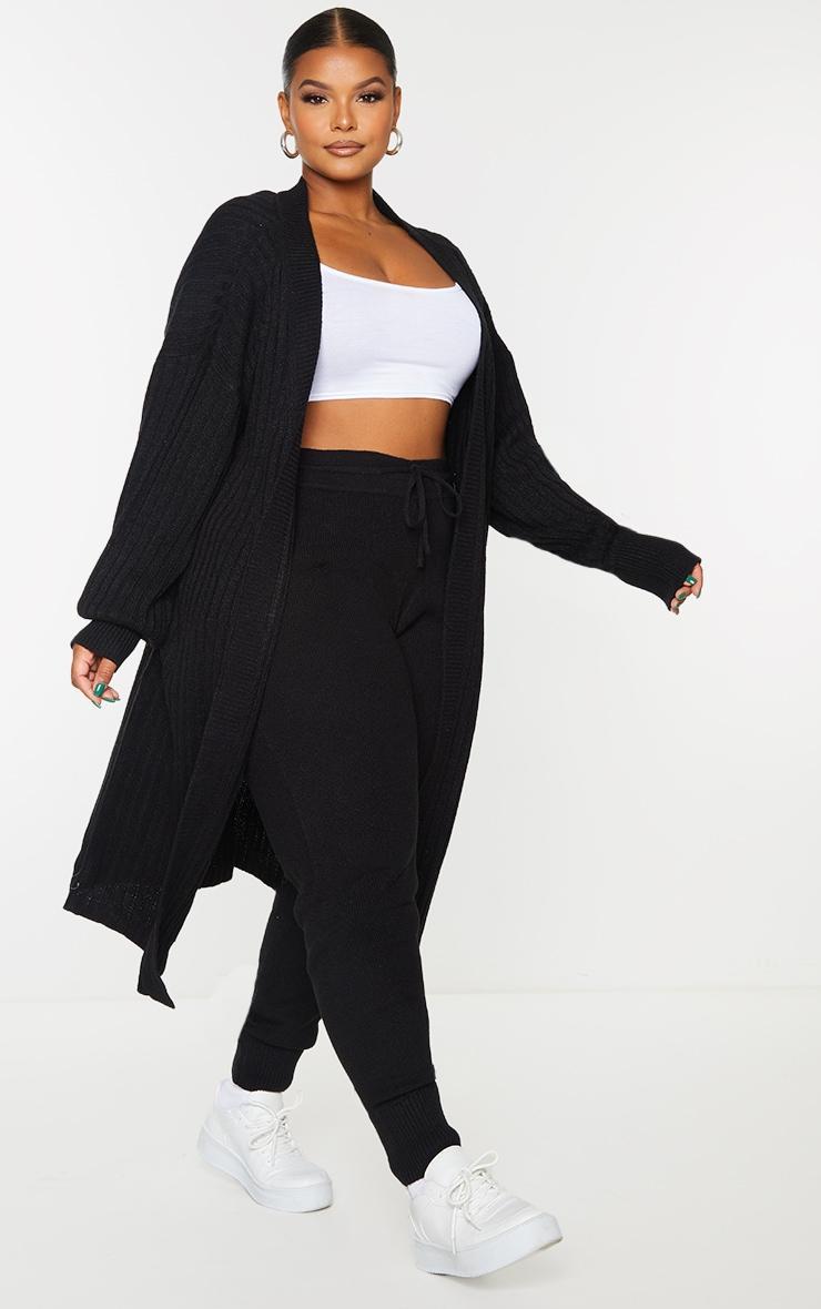 Plus Black Ribbed Knit Midi Cardigan Product Image