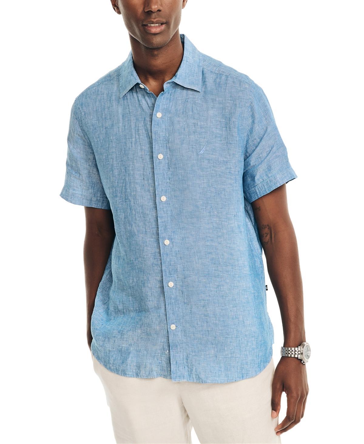 Nautica Mens Classic-Fit Solid Linen Short-Sleeve Shirt Product Image